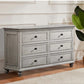 Zea 58 Inch Wood Dresser, 6 Drawers with Black Knobs, Turnip Legs, Gray By Casagear Home
