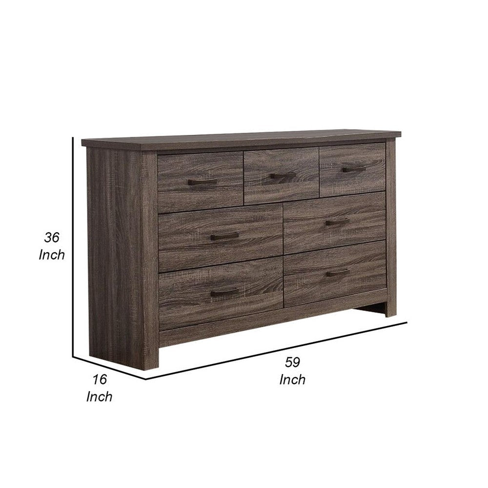 Soma 59 Inch Rustic 7 Drawer Wide Dresser Metal Bar Handles Oak Gray By Casagear Home BM298959