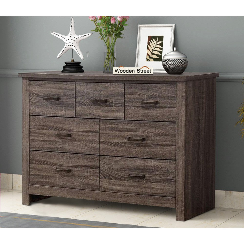 Soma 59 Inch Rustic 7 Drawer Wide Dresser Metal Bar Handles Oak Gray By Casagear Home BM298959