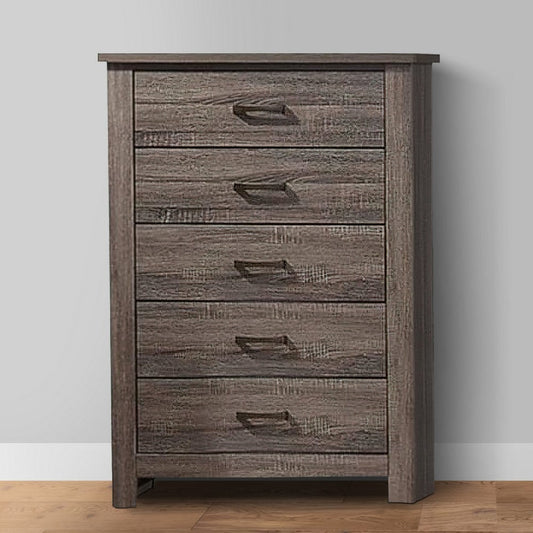 Soma 49 Inch Rustic 5 Drawer Tall Dresser Chest, Bar Handles, Oak Gray By Casagear Home