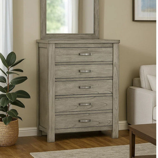 Yuna Tall Dresser | 52" | 5 Drawers | Wood Grain Gray | Bar Handles