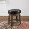 Drue 18 Inch Set of 2 Swivel Stools, Nailhead Trim, Black Faux Leather By Casagear Home