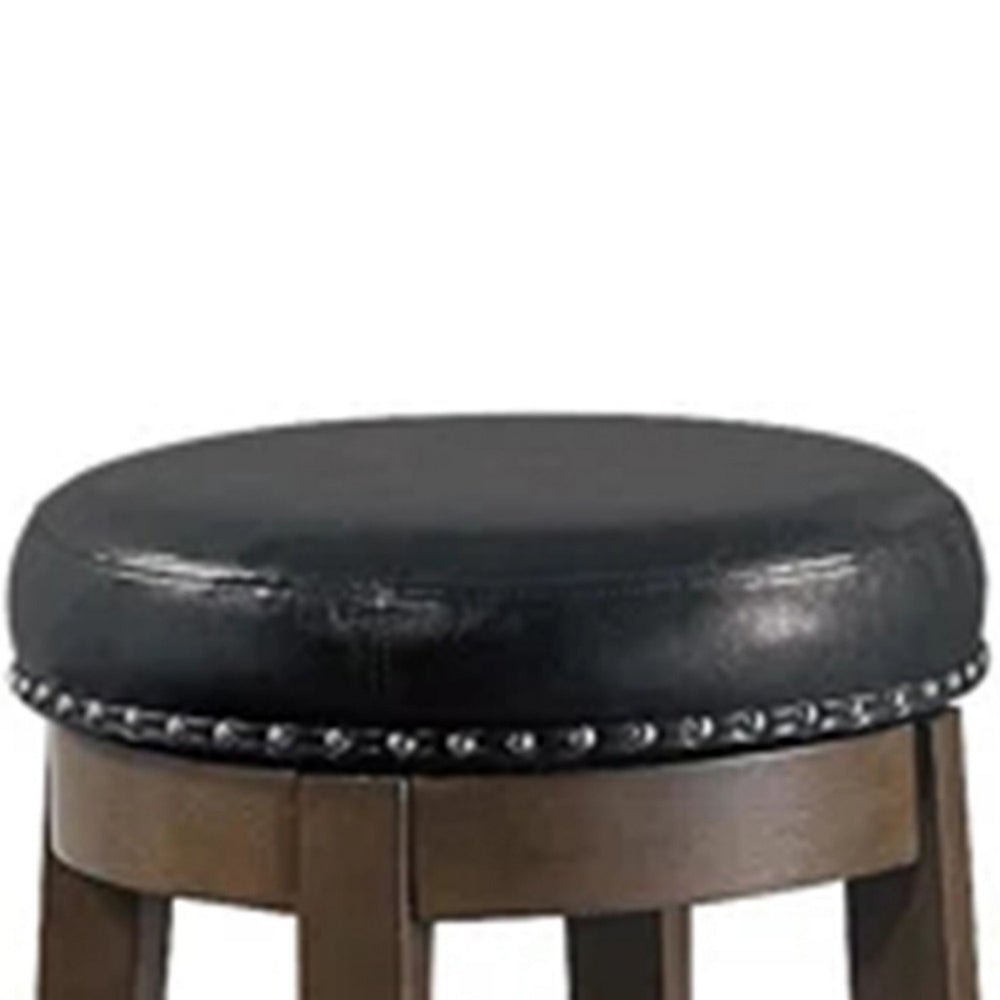 Drue 24 Inch Set of 2 Swivel Counter Stools Brown Wood Black Faux Leather By Casagear Home BM298967