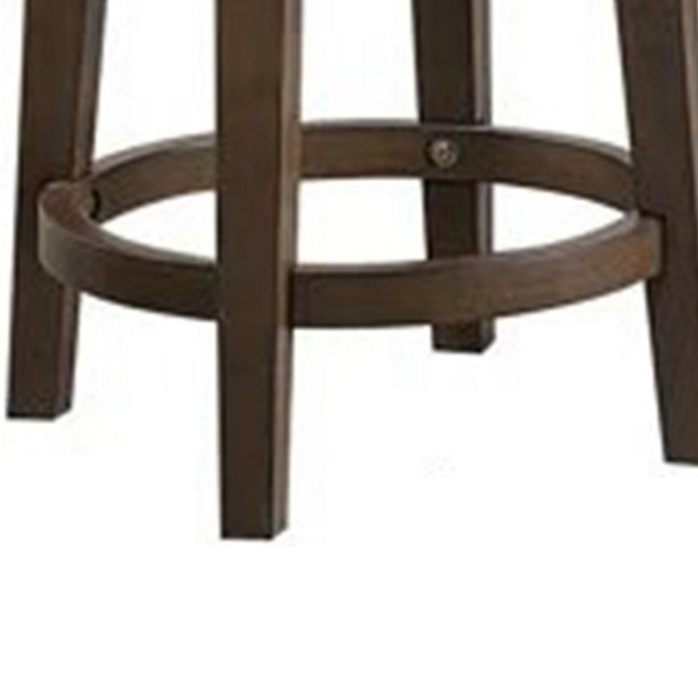 Drue 24 Inch Set of 2 Swivel Counter Stools Brown Wood Gray Faux Leather By Casagear Home BM298970