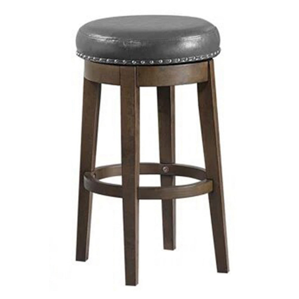 Drue 29 Inch Set of 2 Swivel Barstools Nailhead Trim Gray Faux Leather By Casagear Home BM298971