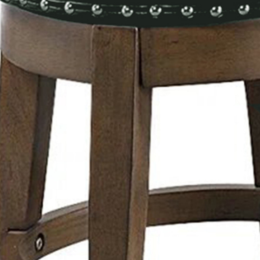 Drue 24 Inch Set of 2 Swivel Counter Stools Brown Wood Green Faux Leather By Casagear Home BM298973