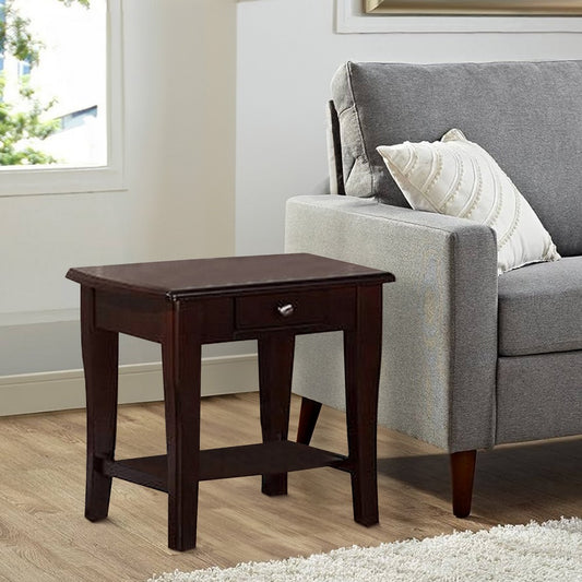 Jett 24 Inch Wood End Table with 1 Drawer, Bottom Shelf, Cherry Brown  By Casagear Home