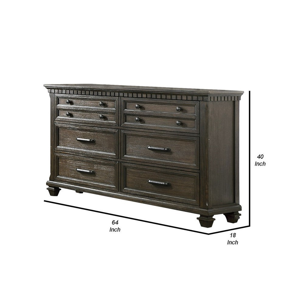 Ziv 64 Inch Classic Wood Dresser with 6 Drawers Metal Bar Handles Brown By Casagear Home BM298978