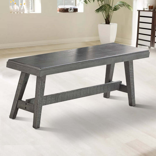 Alix 54 Inch Elegant Wood Dining Bench with Tapered Legs, Distressed Gray By Casagear Home