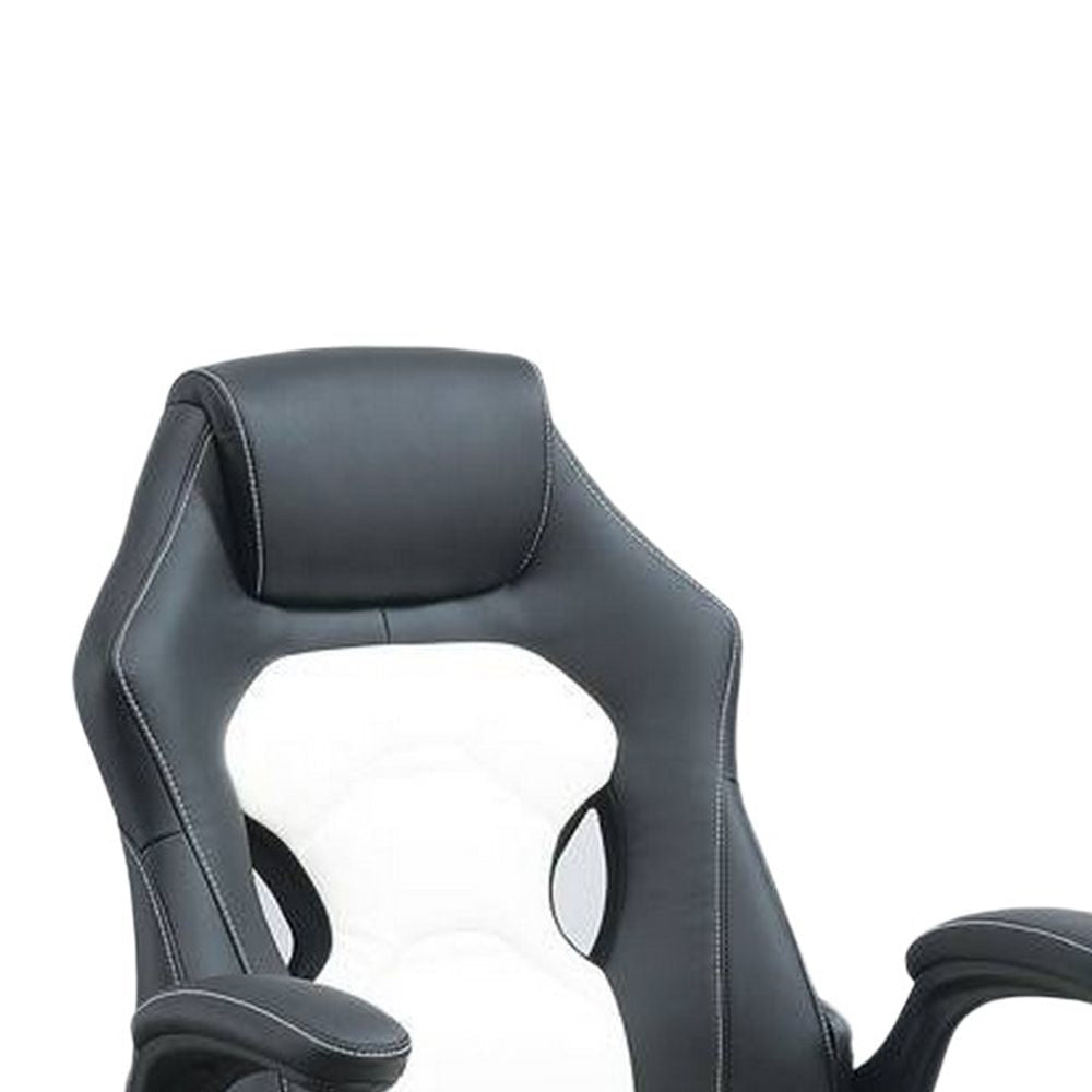 42 Inch Swivel Office Gaming Chair Adjustable Faux Leather Black White BM298982
