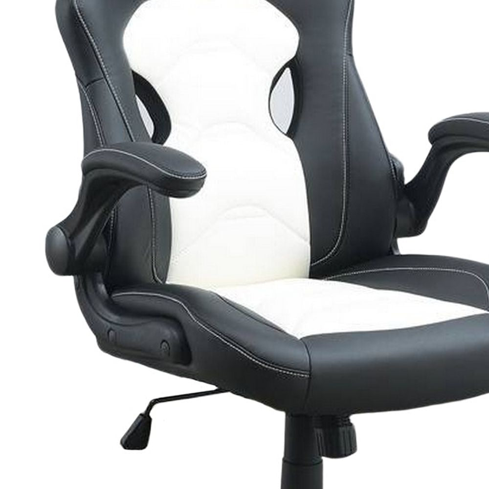 42 Inch Swivel Office Gaming Chair Adjustable Faux Leather Black White BM298982