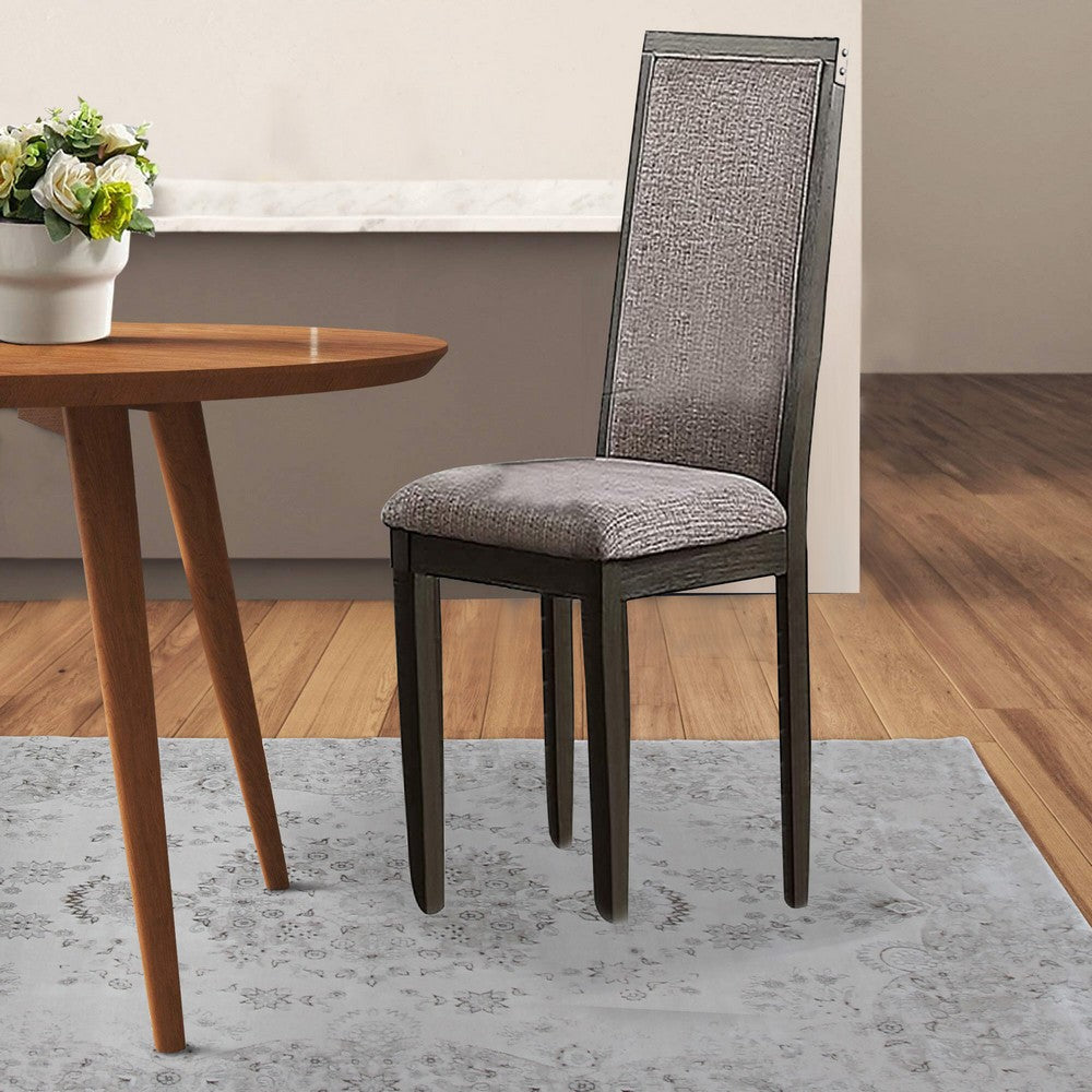 Kumi 25 Inch Set of 2 Wood Dining Chairs with Slatted Cushioned Backs, Gray
