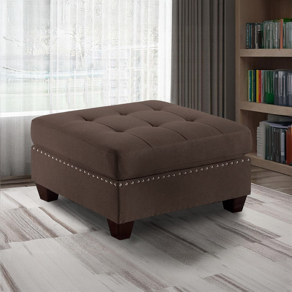 Pali 32 Inch Modern Square Ottoman, Foam Tufted Seat, Brown Linen Fabric By Casagear Home