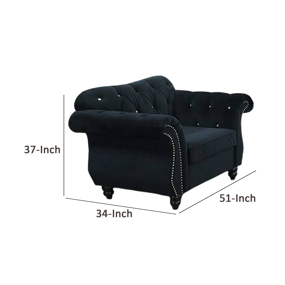 Rima Accent Chair | 51’’ | Velvet | Rolled Arms | Black BM298991
