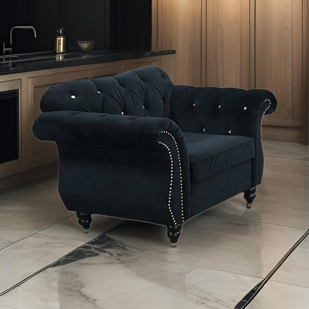 Rima Accent Chair | 51" | Velvet | Rolled Arms | Black