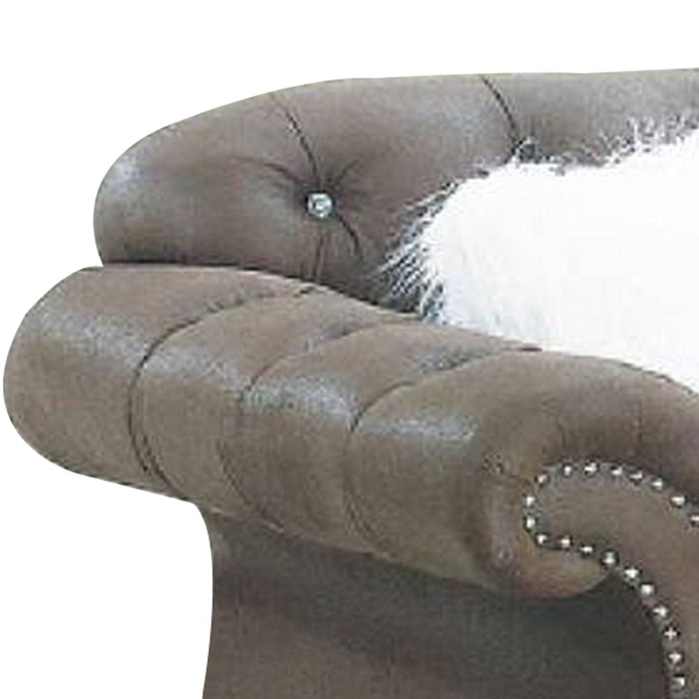 Rima 77 Inch Modern Loveseat Faux Leather Cushions Rolled Arms Brown BM298994