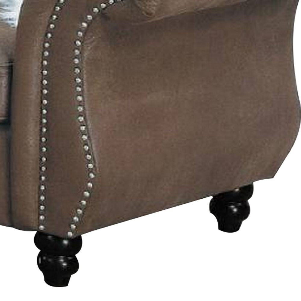 Rima 93 Inch Modern Sofa Faux Leather Cushions Rolled Armrests Brown BM298995