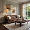 Rima 93 Inch Modern Sofa, Faux Leather Cushions, Rolled Armrests, Brown