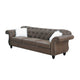 Rima 93 Inch Modern Sofa, Faux Leather Cushions, Rolled Armrests, Brown