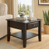 End Table | 24" | Square | Drawer | Bottom Shelf | Brown Wood