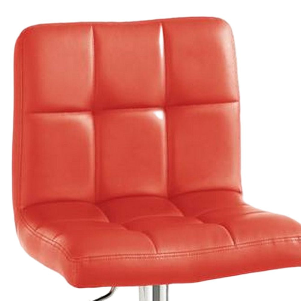 25-29 Inch Swivel Barstool Set of 2 Cushioned Seat Red Faux Leather BM299003