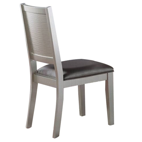 Joy 23 Inch Wood Dining Chair, Set of 2, Channel Tufted Back, Metallic Gray