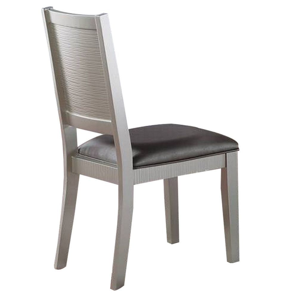 Joy 23 Inch Wood Dining Chair, Set of 2, Channel Tufted Back, Metallic Gray
