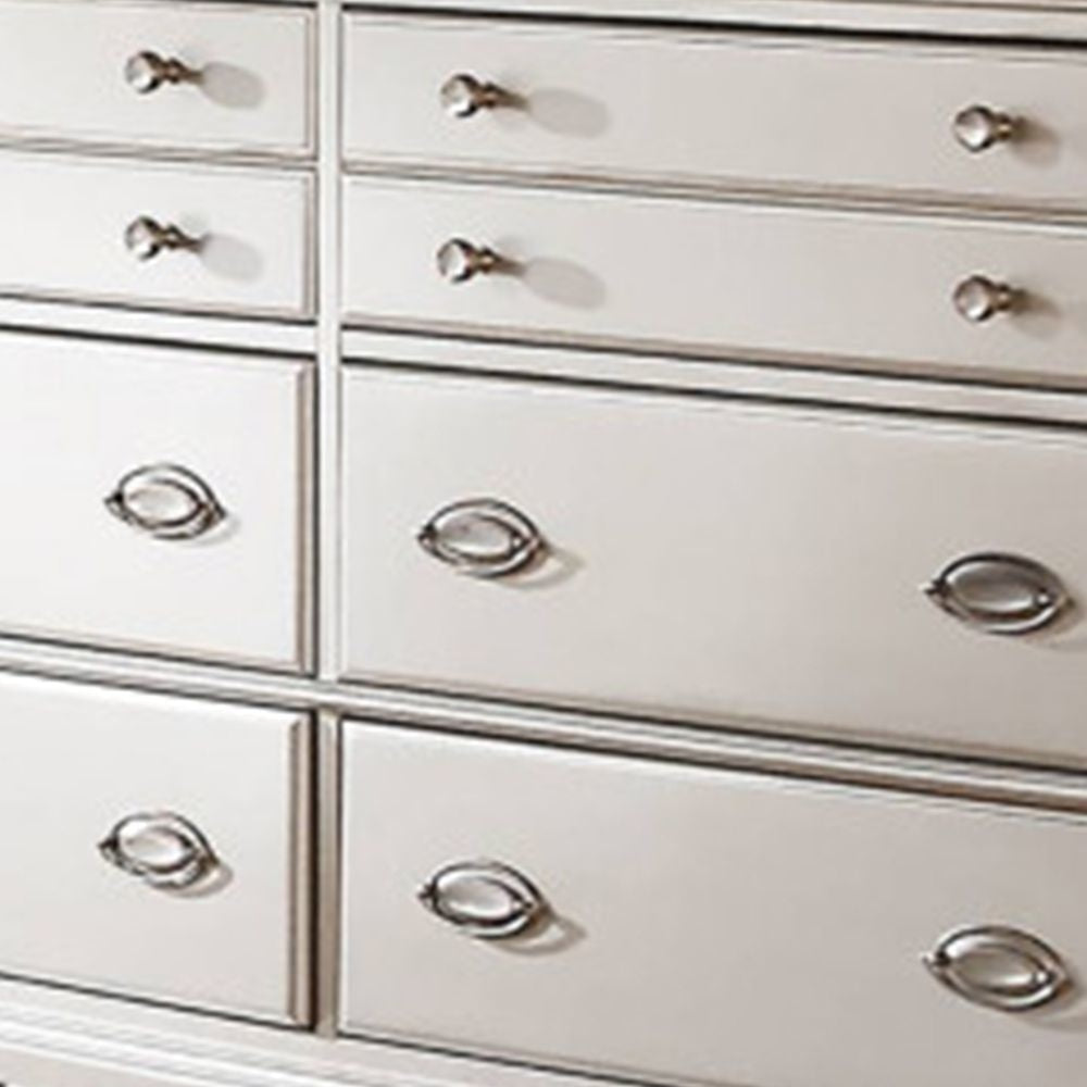 Benjara 63 Inch Wide 6 Drawer Dresser, Crystal Like Knobs, Molded Details, Silver Benjara 63 Inch Wide 6 Drawer Dresser, Crystal Like Knobs, Molded Details, Silver