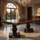 66 Inch Dining Table, Extension Leaf, Twin Pedestal Base, Cherry Oak Brown