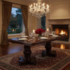 66 Inch Dining Table, Extension Leaf, Twin Pedestal Base, Cherry Oak Brown