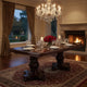 66 Inch Dining Table, Extension Leaf, Twin Pedestal Base, Cherry Oak Brown