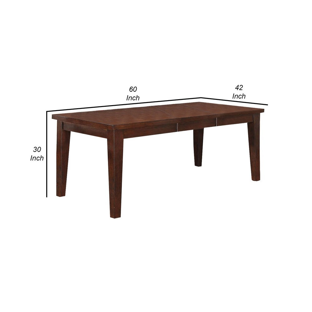 60 Inch Rectangular Dining Table, Extension Leaf, Tapered Legs, Brown Wood