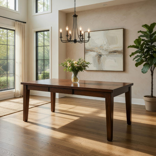 60 Inch Rectangular Dining Table, Extension Leaf, Tapered Legs, Brown Wood