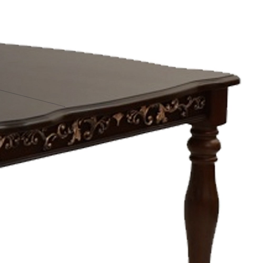 Kipp 78 Inch Dining Table 2 Extension Leafs Floral Carved Oak Brown Wood By Casagear Home BM299023