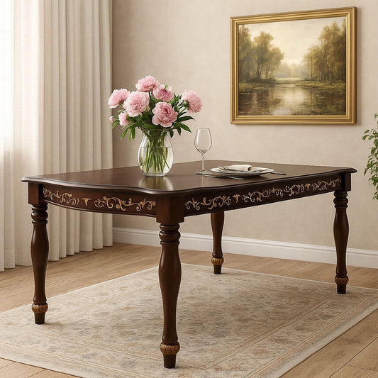 Kipp Dining Table | 78" | 2 Extension Leafs | Floral Carved | Oak Brown