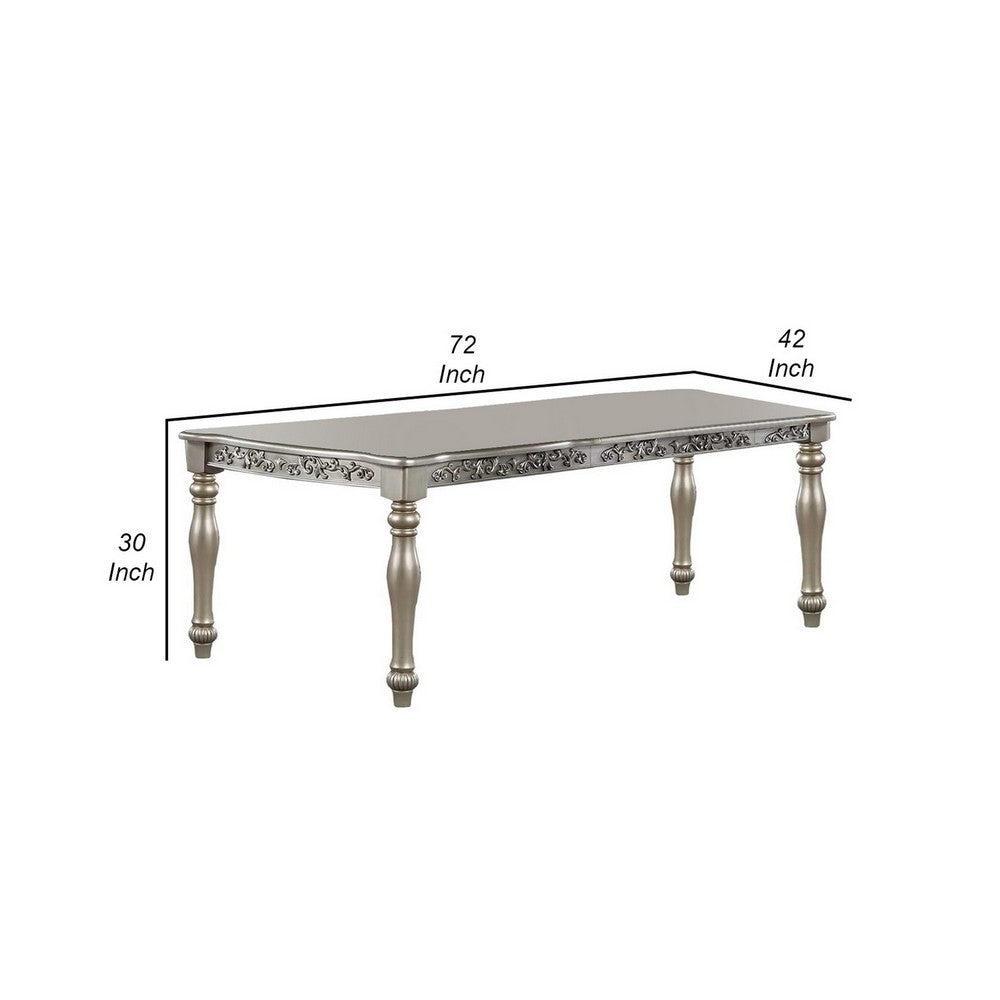 Kipp Dining Table | 72" | Rectangular | Floral Carved | Champagne Finish
