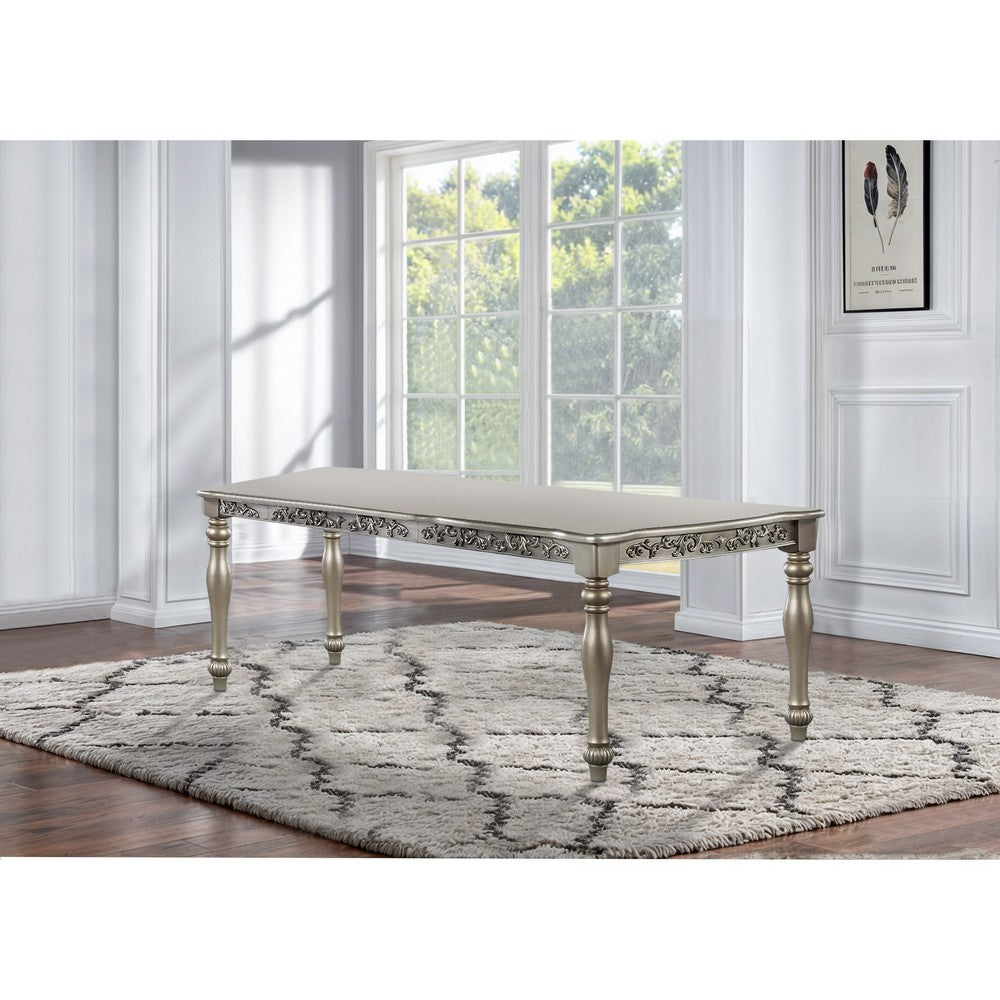 Kipp Dining Table | 72" | Rectangular | Floral Carved | Champagne Finish