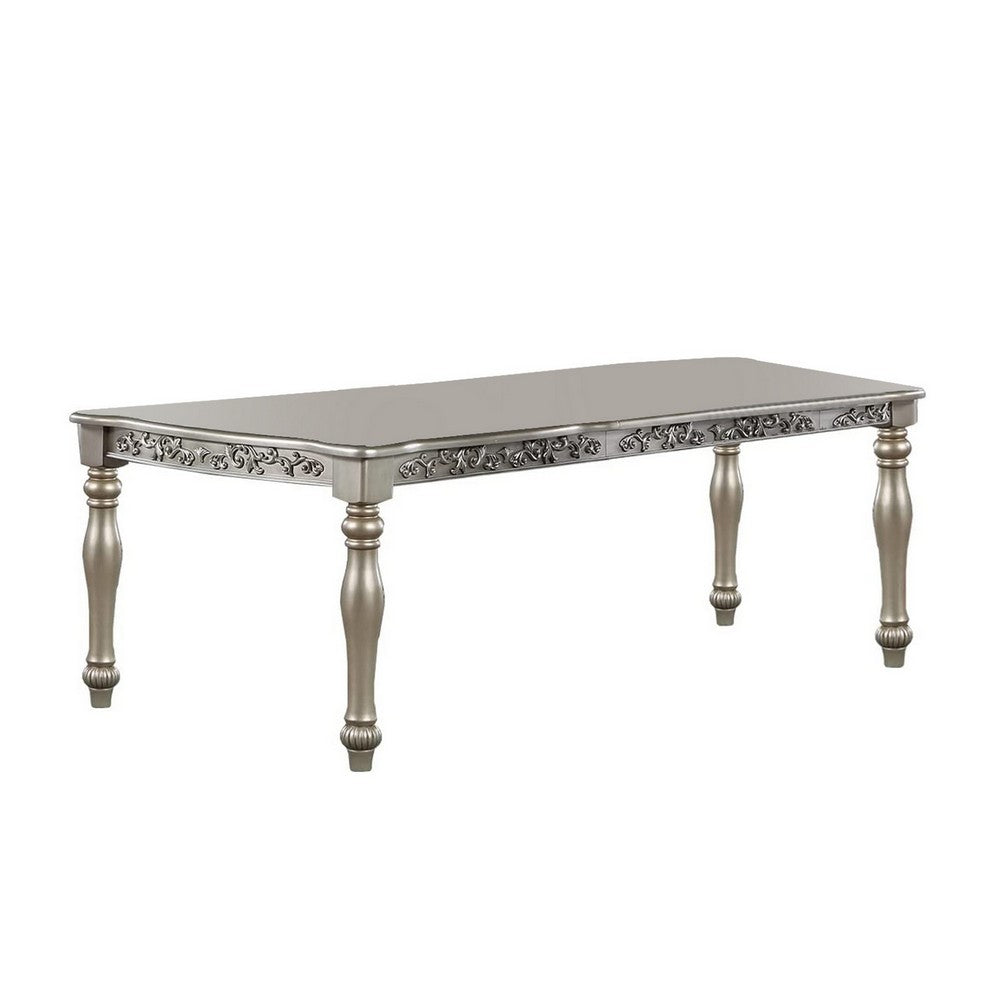 Kipp Dining Table | 72" | Rectangular | Floral Carved | Champagne Finish