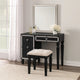Sosi 47 Inch Vanity Desk Set, Padded Stool, 3 Mirror Inlaid Drawers, Black