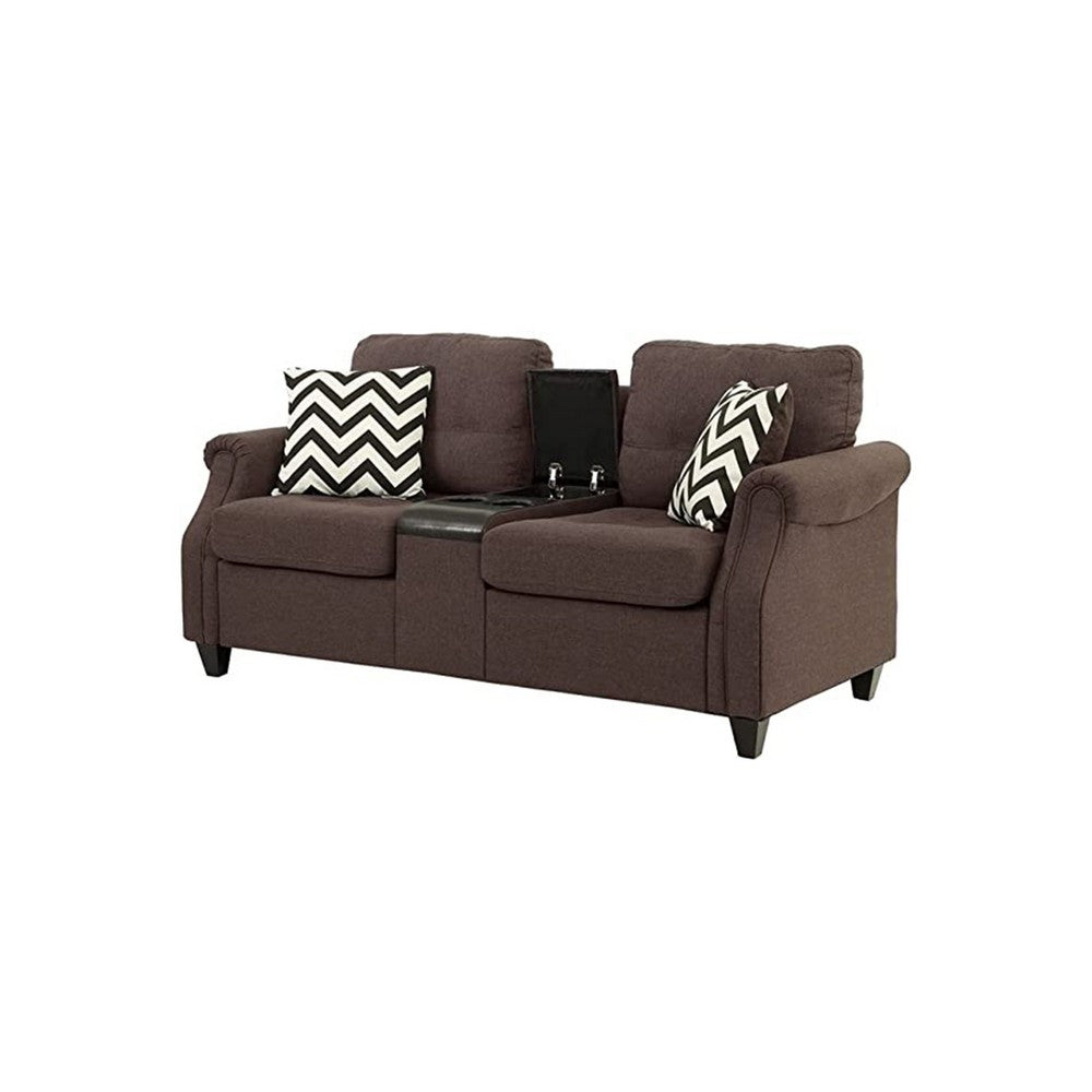 Noa Sofa Loveseat Set | 2 Piece | USB Ports | 4 Pillows | Dark Brown