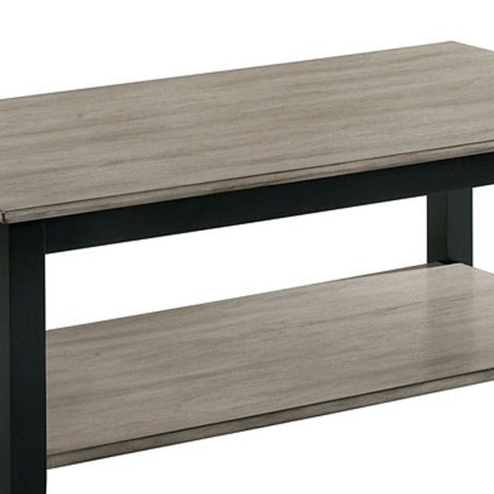 47 Inch Modern Rectangular Coffee Table Single Shelf Wood Grain Gray BM299034