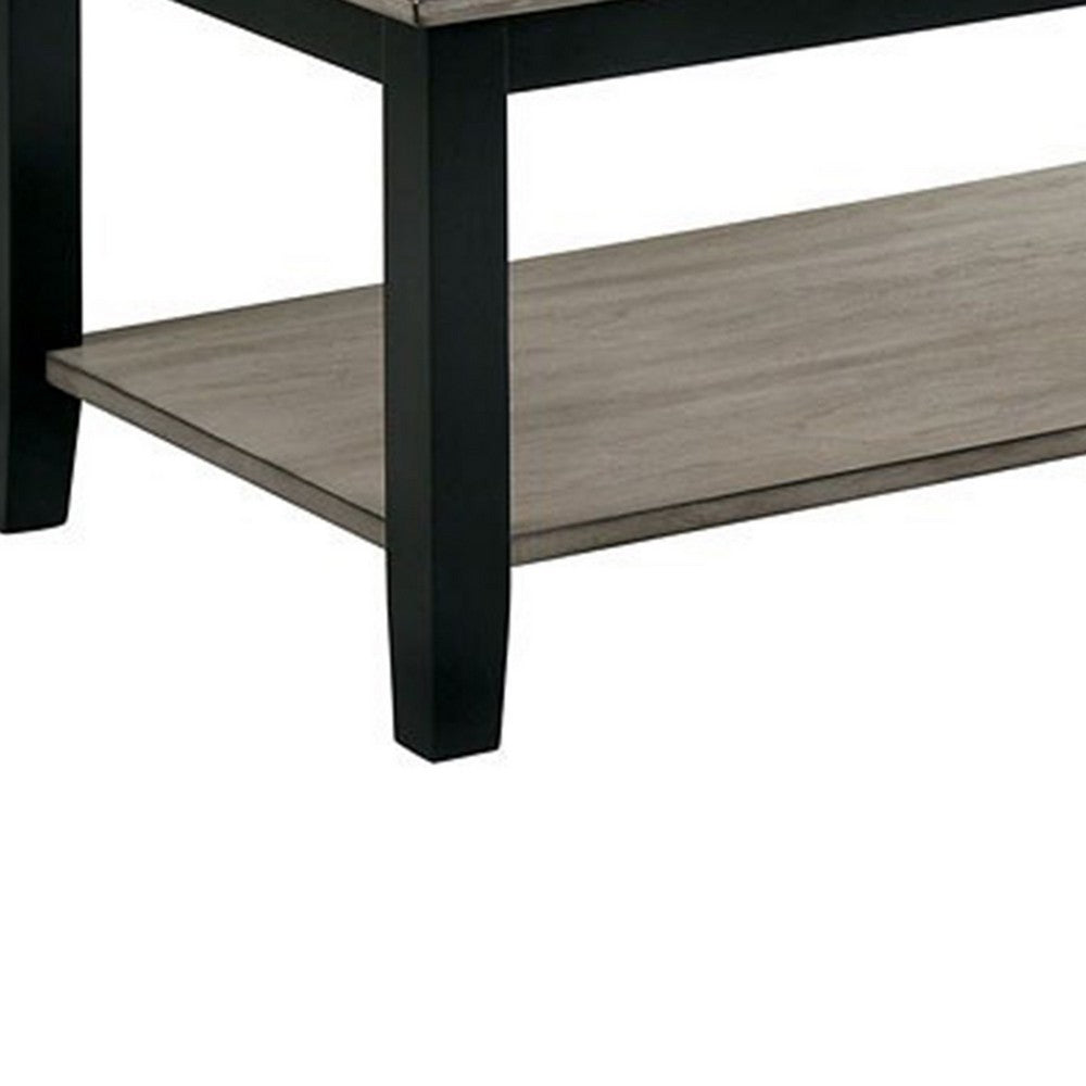 47 Inch Modern Rectangular Coffee Table, Single Shelf, Wood Grain, Gray