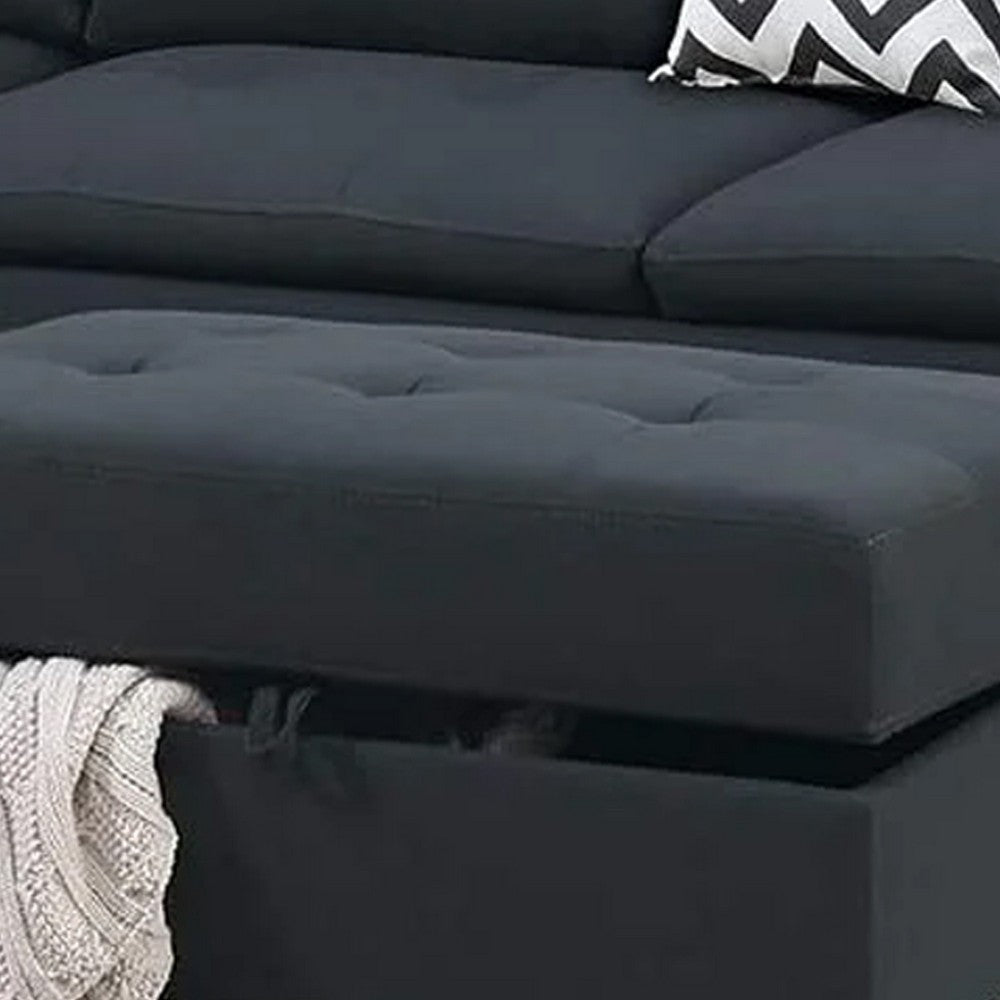 Olga 3 Piece L Shape Sectional Sofa with Ottoman 2 Throw Pillows Black BM299035