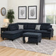 Olga 3 Piece L Shape Sectional Sofa with Ottoman, 2 Throw Pillows, Black