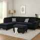 Olga 3 Piece L Shape Sectional Sofa with Ottoman, 2 Throw Pillows, Black