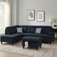 Olga 3 Piece L Shape Sectional Sofa with Ottoman, 2 Throw Pillows, Black