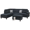 Olga 3 Piece L Shape Sectional Sofa with Ottoman, 2 Throw Pillows, Black