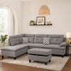 Olga Sectional Sofa Set | 3 Piece | Ottoman | 2 Pillows | Curved Arms | Gray
