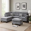 Olga Sectional Sofa Set | 3 Piece | Ottoman | 2 Pillows | Curved Arms | Gray