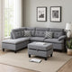 Olga Sectional Sofa Set | 3 Piece | Ottoman | 2 Pillows | Curved Arms | Gray